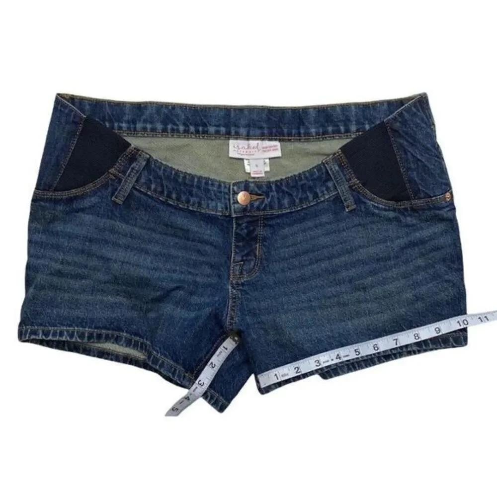 Maternity Side Panel Jean Shorts Women's 6 Small‎ Faded Blue Stretchy Denim NEW